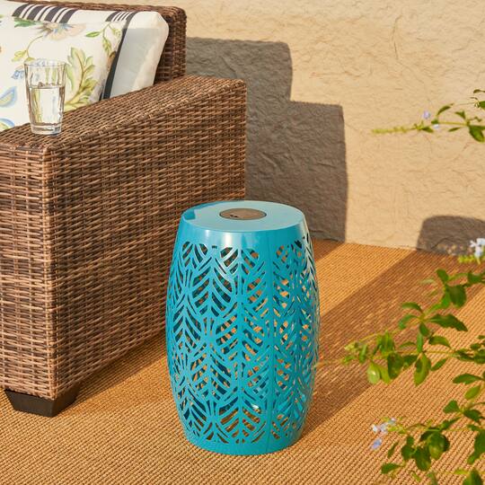 Glitzhome® 18.25" Multifunctional Solar Powdered Iron Leaf Cutout Garden Stool